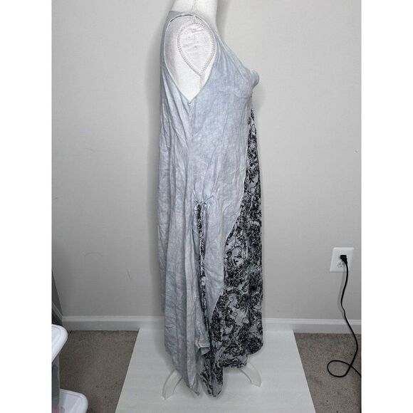Steel Pony Linen Wearable Art Boho Lagenlook Tunic Dress Small Midi Length Gray - Picture 5 of 16